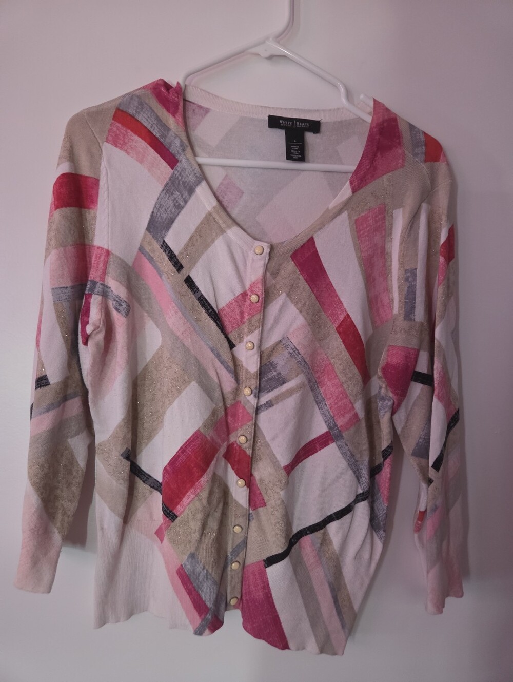 White House Black Market Soft Light Pink Crewneck Sweater With  Gold Thread